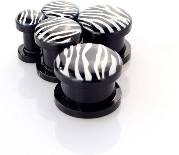 Karisma Plug Karisma Ohr Flesh Acryl Tunnel Piercing Schwarz Screw On Logo Zebra VPPI.100.12mm