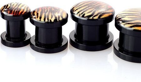 Karisma Plug Ohr Flesh Acryl Tunnel Piercing Schwarz Screw On Logo Tiger VPPI.150.12mm