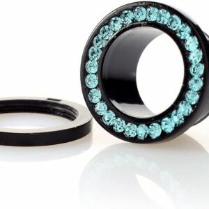 Karisma Plug Ohr Flesh Acryl Tunnel Piercing Schwarz Screw On Mit Aqua Kristallen VTFTBKJ.AQ.12mm