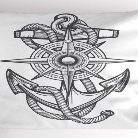 Kissenbezüge Dekorativer Standard King Size Gedruckter Kissenbezug, Abakuhaus (1 Stück), Nautical Tattoo Anchor Rope Sketch