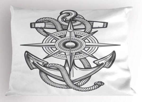 Kissenbezüge Dekorativer Standard King Size Gedruckter Kissenbezug, Abakuhaus (1 Stück), Nautical Tattoo Anchor Rope Sketch