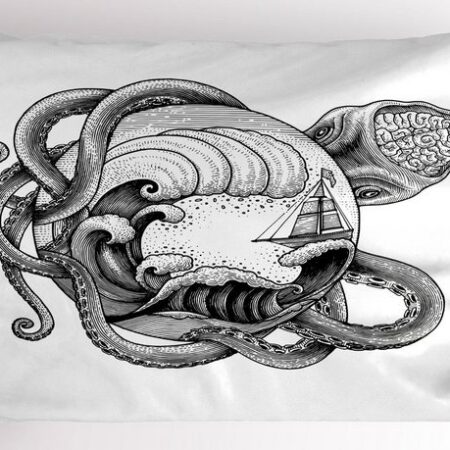 Kissenbezüge Dekorativer Standard King Size Gedruckter Kissenbezug, Abakuhaus (1 Stück), Vintage Nautical Tattoo Zusammenfassung Octopus