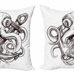 Kissenbezüge Modern Accent Doppelseitiger Digitaldruck, Abakuhaus (2 Stück), Anker Octopus Tattoo Design
