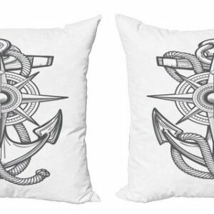 Kissenbezüge Modern Accent Doppelseitiger Digitaldruck, Abakuhaus (2 Stück), Nautical Tattoo Anchor Rope Sketch