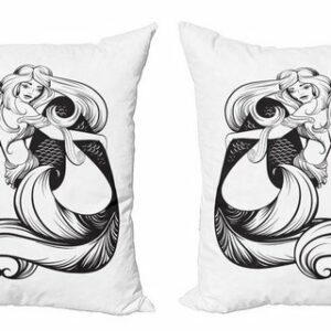 Kissenbezüge Modern Accent Doppelseitiger Digitaldruck, Abakuhaus (2 Stück), Nautical Tattoo Mermaids Sketch