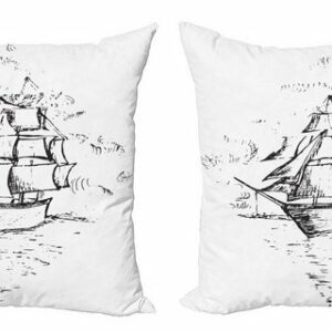 Kissenbezüge Modern Accent Doppelseitiger Digitaldruck, Abakuhaus (2 Stück), Nautical Tattoo Segelboot-Skizze
