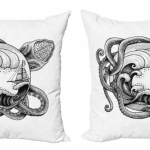Kissenbezüge Modern Accent Doppelseitiger Digitaldruck, Abakuhaus (2 Stück), Vintage Nautical Tattoo Zusammenfassung Octopus