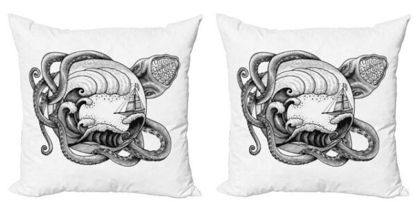 Kissenbezüge Modern Accent Doppelseitiger Digitaldruck, Abakuhaus (2 Stück), Vintage Nautical Tattoo Zusammenfassung Octopus