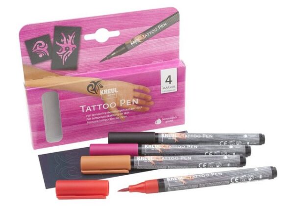 Kreul Künstlerstift Tattoo-Stift Set TATTOO Pens, plus 2 Schablonen