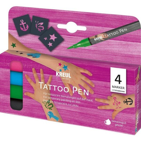 Kreul Schmuck-Tattoo KREUL Tattoo Pen 4er Set Anker, Sterne