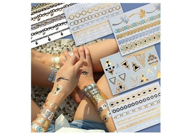 LK Trend & Style Schmuck-Tattoo Modeschmuck BEAUTY, Gold Metallic Flash Tattoos, Armkettchen, 5 Sets 40 Motive, zum Aufkleben auf die Haut