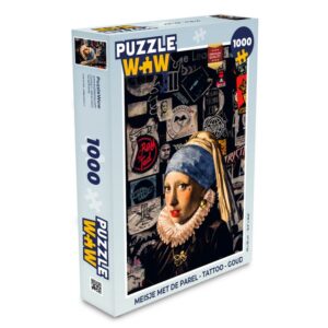 MuchoWow Puzzle Mädchen mit Perlenohrring - Tattoo - Gold, 1000 Puzzleteile, Foto-Puzzle, Bilderrätsel, Puzzlespiele, Klassisch