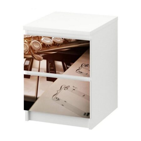 MyMaxxi Möbelfolie MyMaxxi - Klebefolie Möbel kompatibel mit IKEA Malm Kommode - Motiv Klavier und Flöte zusammen - Möbelfolie selbstklebend - Dekofolie Tattoo Aufkleber Folie - Musikinstrument Rustikal