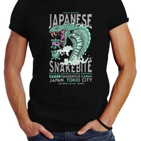 Neverless Print-Shirt Herren T-Shirt Japanese Snakebite Kobra shirt Cobra Motiv-Print Tattoo Graffiti Style Slim Fit Neverless® mit Print