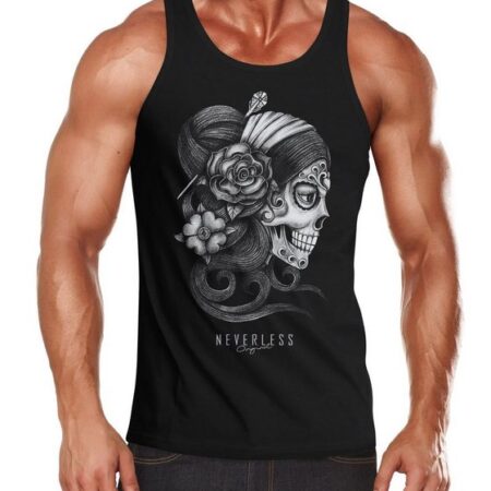 Neverless Tanktop Herren Tank-Top Santa Muerte La catrina Mexican Skull Dia de los Muertos Tattoo Design Muscle Shirt Neverless® mit Print