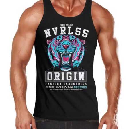 Neverless Tanktop Herren Tank-Top Tiger-Kopf Origin Tokio Design Schriftzug Print Tattoo Style Style Muskelshirt Muscle Shirt Neverless® mit Print