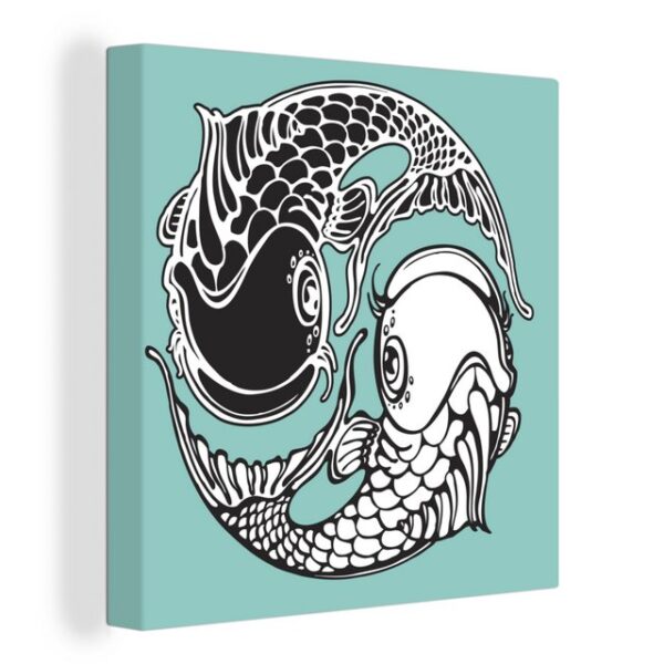 OneMillionCanvasses® Leinwandbild Fisch-Tattoo im Yin-Yang-Stil, (1 St), Leinwand Bilder für Wohnzimmer Schlafzimmer