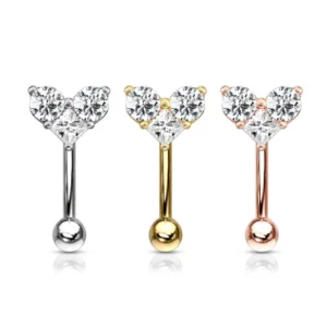 Piercing Augenbrauenpiercing Banane Chirurgenstahl Herz mit Kristallen silberfarbig goldfarbig roségoldfarbig