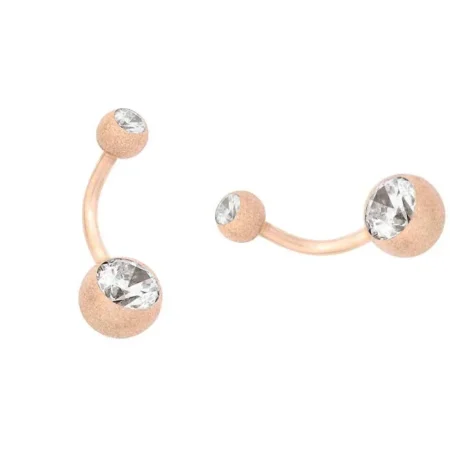 Piercing Banane in Diamantoptik rosegoldfarbig mit zwei Kristallen Stahl Bauchnabel 1.6mm x 8mm