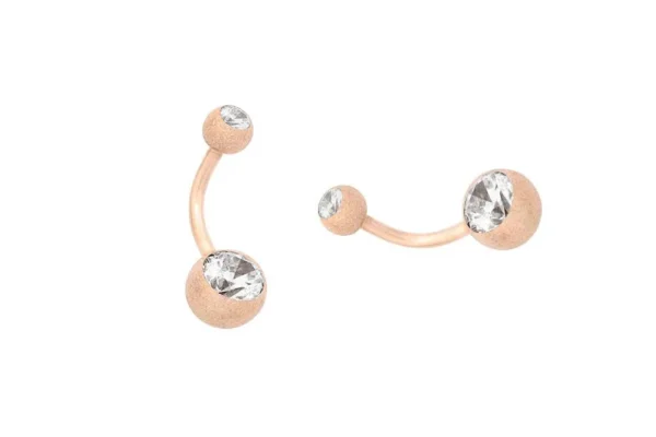 Piercing Banane in Diamantoptik rosegoldfarbig mit zwei Kristallen Stahl Bauchnabel 1.6mm x 8mm