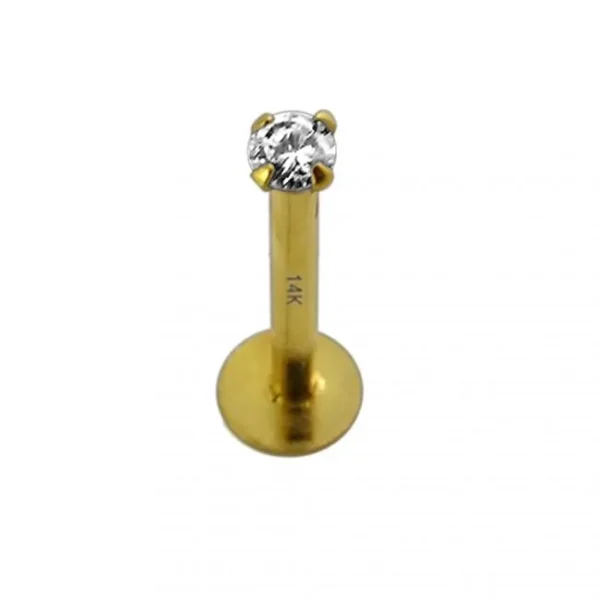 Piercing Labret Stecker 14karat Echtgold Gelbgold 3mm-Kristall Steckaufsatz mit Geschenkbox