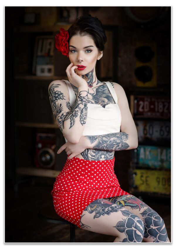 Poster Frau, Tattoo, Retro M0182 - 60x40cm von wandmotiv24