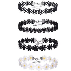 SHMSHNG Choker-Set 4 Stück Damen Halskette Set Gothic Tattoo Spitze Choker (Economy-Paket, 4-tlg)