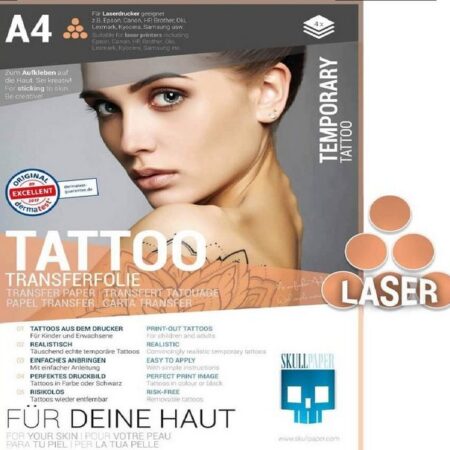 Skullpaper Dekorationsfolie Premium Tattoo Transferfolie A4 Format für Laserdrucker, (Tattoo-Transferfolie, 4St.}, 4 A4 Bögen)