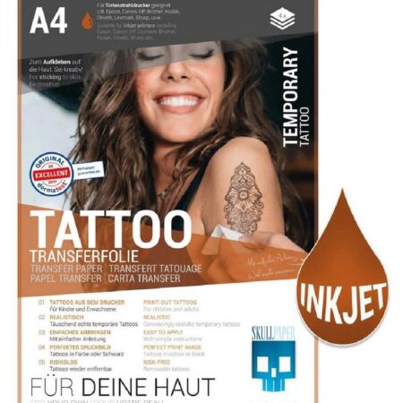 Skullpaper Dekorationsfolie Tattoo-Transferfolie Inkjet, (A4 Format, }, 4 Blatt), für Tintenstrahldrucker