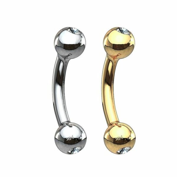 Taffstyle Augenbrauenpiercing Piercing Banane 14 Karat 585 Echtgold Kristall, Augenbrauenpiercing Kugeln Augenbrauen Tragus Helix Lippe Ohr Nase