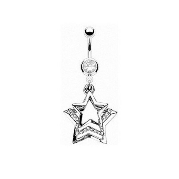 Taffstyle Bauchnabelpiercing Bauchnabel Piercing Chirurgenstahl Kristall Stern, Chirurgenstahl Bauch Banane Stecker Anhänger mit Star Silber