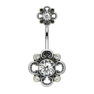 Taffstyle Bauchnabelpiercing Bauchnabelpiercing Kristall Blüten, Bauch Bauchnabel Piercing Banane Stecker Anhänger Blumen Vintage Lang