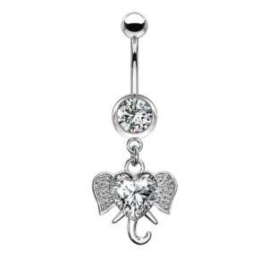 Taffstyle Bauchnabelpiercing Bauchnabelpiercing mit Kristall Herz und Elefant, Bauchnabel Piercing Banane Stecker Anhänger Kristall Elefant Herz