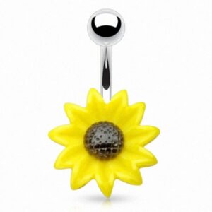 Taffstyle Bauchnabelpiercing Piercing Banane Anhänger Kugel Sonnenblume, Bauchnabelpiercing Chirurgenstahl Bauch Bauchnabel Stecker Blume