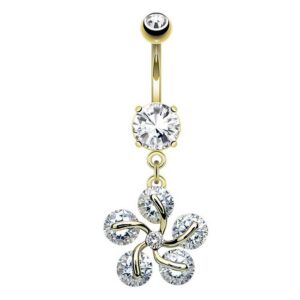 Taffstyle Bauchnabelpiercing Piercing Banane Chirurgenstahl Kristall Blütenblät, Bauchnabelpiercing Bauchnabel Banane Stecker Anhänger Blume Blatt