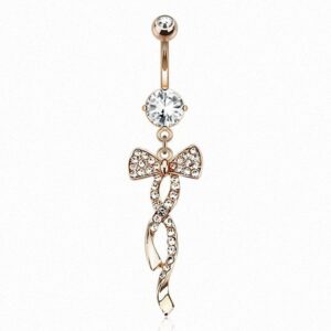 Taffstyle Bauchnabelpiercing Piercing Banane Stecker Anhänger mit Schleife, Bauchnabelpiercing Chirurgenstahl Bauch Bauchnabel Rosegold Kristall