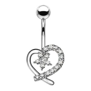 Taffstyle Bauchnabelpiercing Piercing Banane Stecker Kristall Herz Blume Center, Bauchnabelpiercing Chirurgenstahl Bauchnabel Anhänger Strass Glitzer