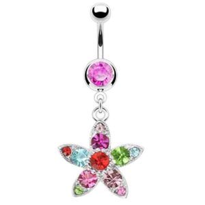 Taffstyle Bauchnabelpiercing Piercing Bauch Chirurgenstahl Kristall Blumen, Bauchnabelpiercing Bauchnabel Banane Stecker Anhänger Bunt Blumen