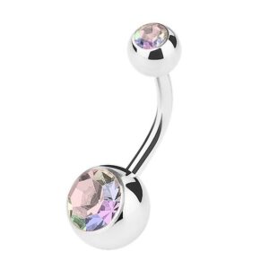 Taffstyle Bauchnabelpiercing Piercing Bauch Stecker Gebogen Doppel Kristall, Bauchnabelpiercing Banane Stecker Gebogen Doppel Multi Kristall Kugel