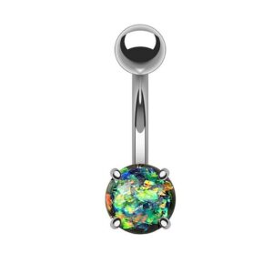 Taffstyle Bauchnabelpiercing Piercing Chirurgenstahl Glitter Opal, Bauchnabelpiercing Bauch Banane Stecker Anhänger mit Edelstahl