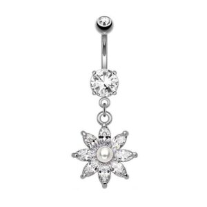 Taffstyle Bauchnabelpiercing Piercing Chirurgenstahl Kristall Perle Blume, Bauchnabelpiercing Bauch Bauchnabel Banane Stecker Anhänger Blüte