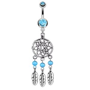 Taffstyle Bauchnabelpiercing Piercing Chirurgenstahl Kristall Traumfänger, Bauchnabelpiercing Bauch Stecker Anhänger Dreamcatcher Tribal Federn