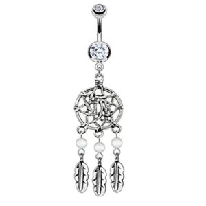 Taffstyle Bauchnabelpiercing Piercing Chirurgenstahl Kristall Traumfänger, Bauchnabelpiercing Bauch Stecker Anhänger Dreamcatcher Tribal Federn