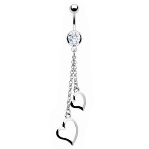 Taffstyle Bauchnabelpiercing Piercing Chirurgenstahl Kristall Zwei Herzen, Bauchnabelpiercing Bauch Bauchnabel Banane Stecker Anhänger Ketten