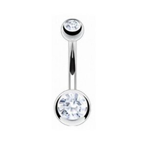 Taffstyle Bauchnabelpiercing Piercing Chirurgenstahl Kristall Zwei Kugeln, Bauchnabelpiercing Titan Bauchnabel Stecker Anhänger Doppel Perlen