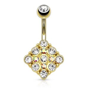 Taffstyle Bauchnabelpiercing Piercing Chirurgenstahl Vergoldet Kristall Quadrat, Bauchnabelpiercing Bauchnabel Banane Stecker Anhänger Gold Clear