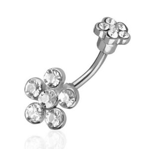 Taffstyle Bauchnabelpiercing Piercing Chirurgenstahl Zirkonia Blumen, Bauchnabelpiercing Bauchnabel Banane Stecker Anhänger mit Zwei Silber