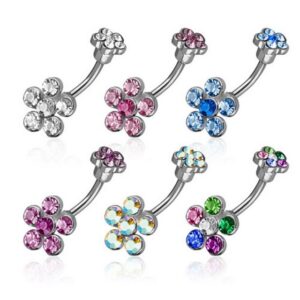 Taffstyle Bauchnabelpiercing Piercing Chirurgenstahl Zirkonia Blumen, Bauchnabelpiercing Bauchnabel Banane Stecker Anhänger mit Zwei Silber