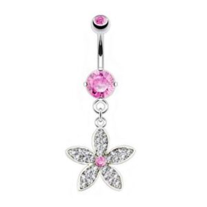 Taffstyle Bauchnabelpiercing Piercing Edelstahl Kristall Blume, Bauchnabelpiercing Edelstahl mit Kristall Blume