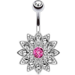 Taffstyle Bauchnabelpiercing Piercing Edelstahl Kristall Top Down Blume, Bauchnabelpiercing Edelstahl mit Kristall Strass Stein Blume